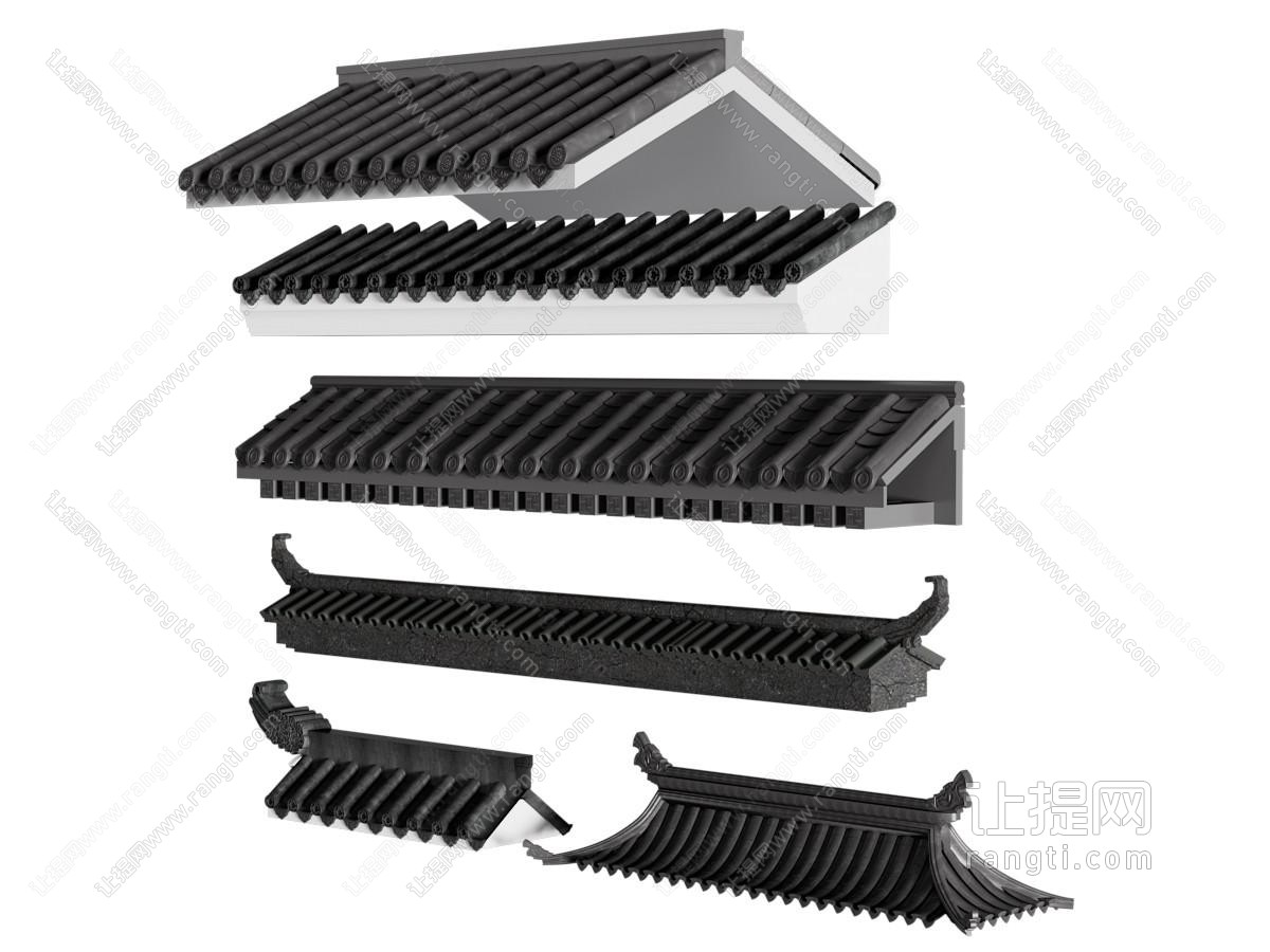 新中式瓦片屋檐 建筑构件
