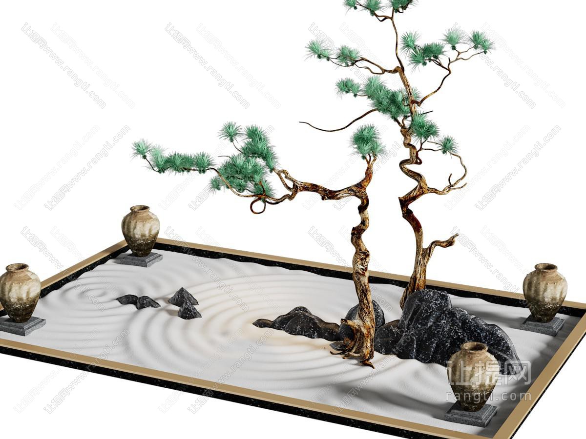 新中式松树景观园艺小品