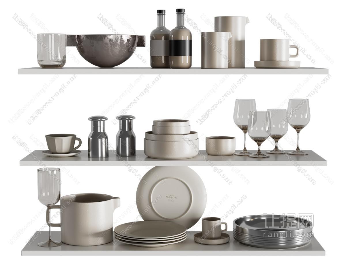 现代酒瓶酒杯 咖啡杯 碗碟厨具 摆件组合
