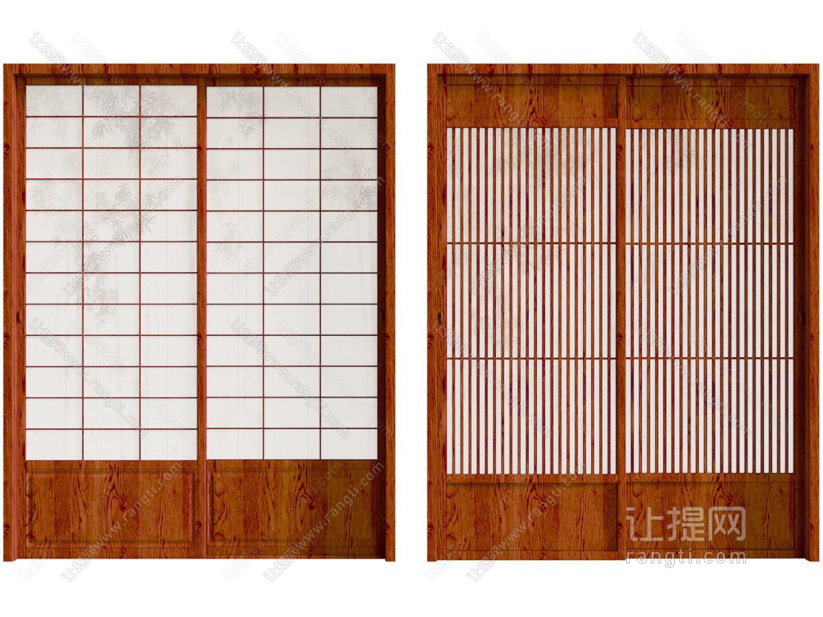 新中式中古风实木边框推拉门