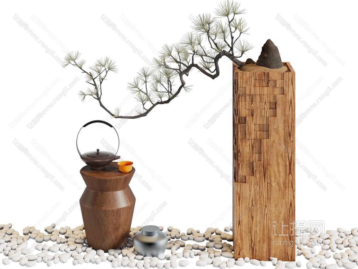 新中式石子 盆景盆栽 边几景观园艺小品