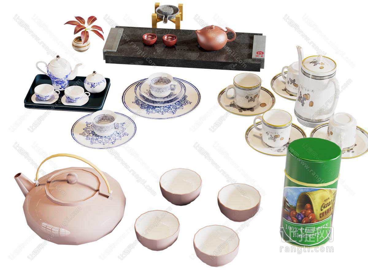 新中式青花瓷茶具杯子 茶罐 茶壶