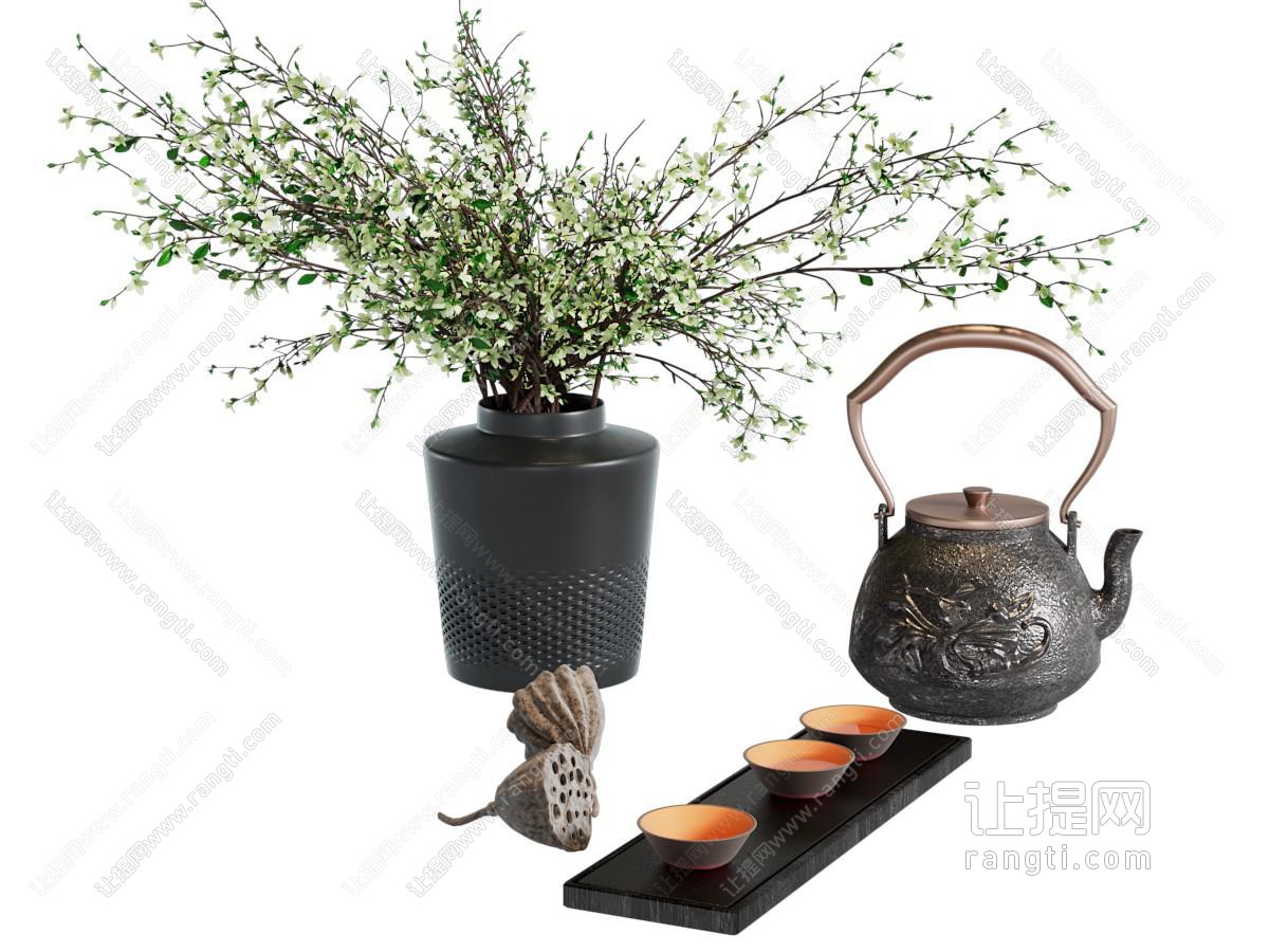 新中式花瓶花卉 茶壶 茶杯 茶具杯子