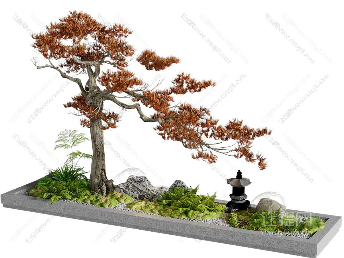 新中式花坛松树 花草植物景观园艺小品