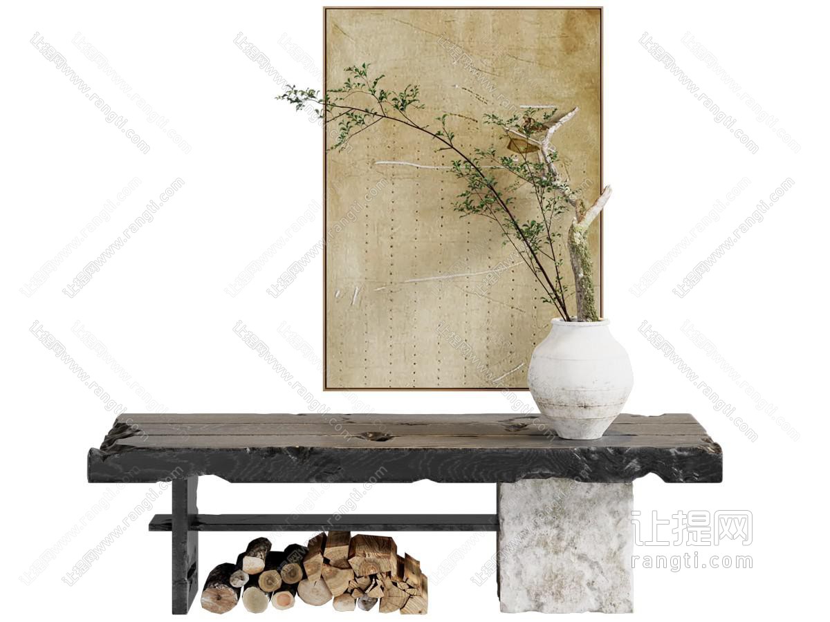 侘寂风装饰挂画 花瓶花卉