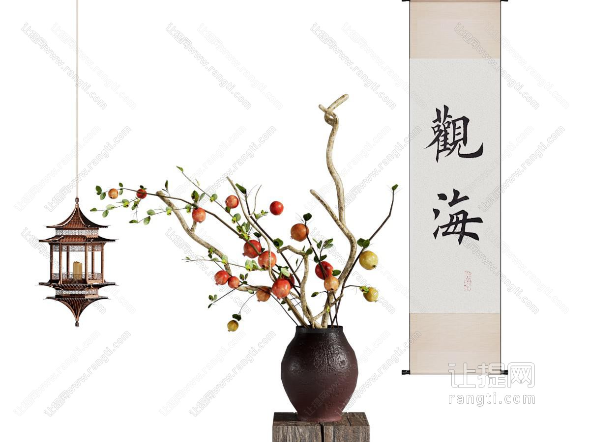 新中式花瓶花卉 楼阁吊灯