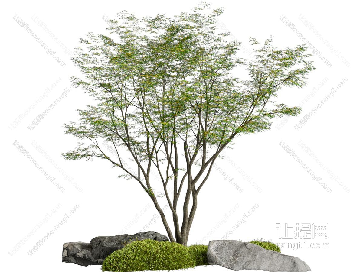 现代石头 树木景观园艺小品