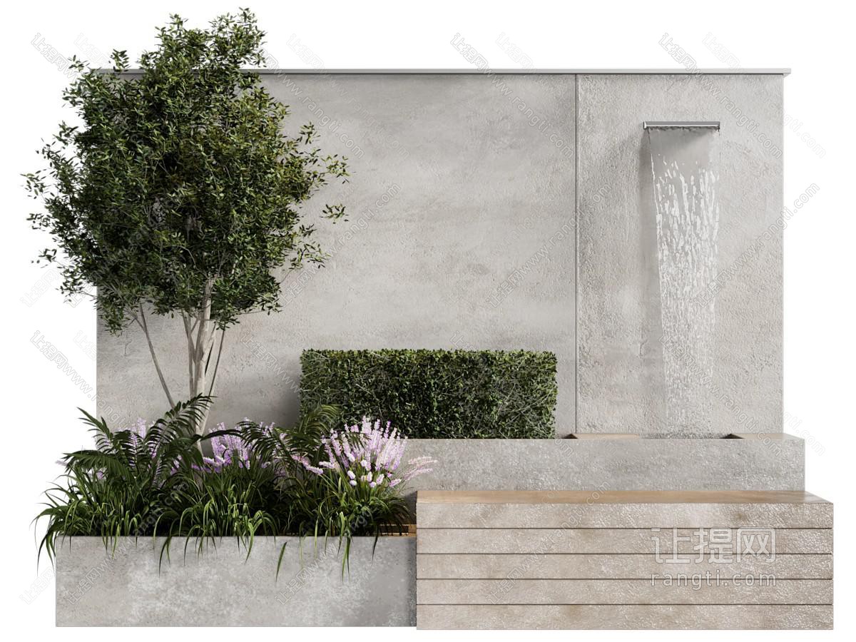 现代庭院水景 植物花盆椅子景观园艺小品