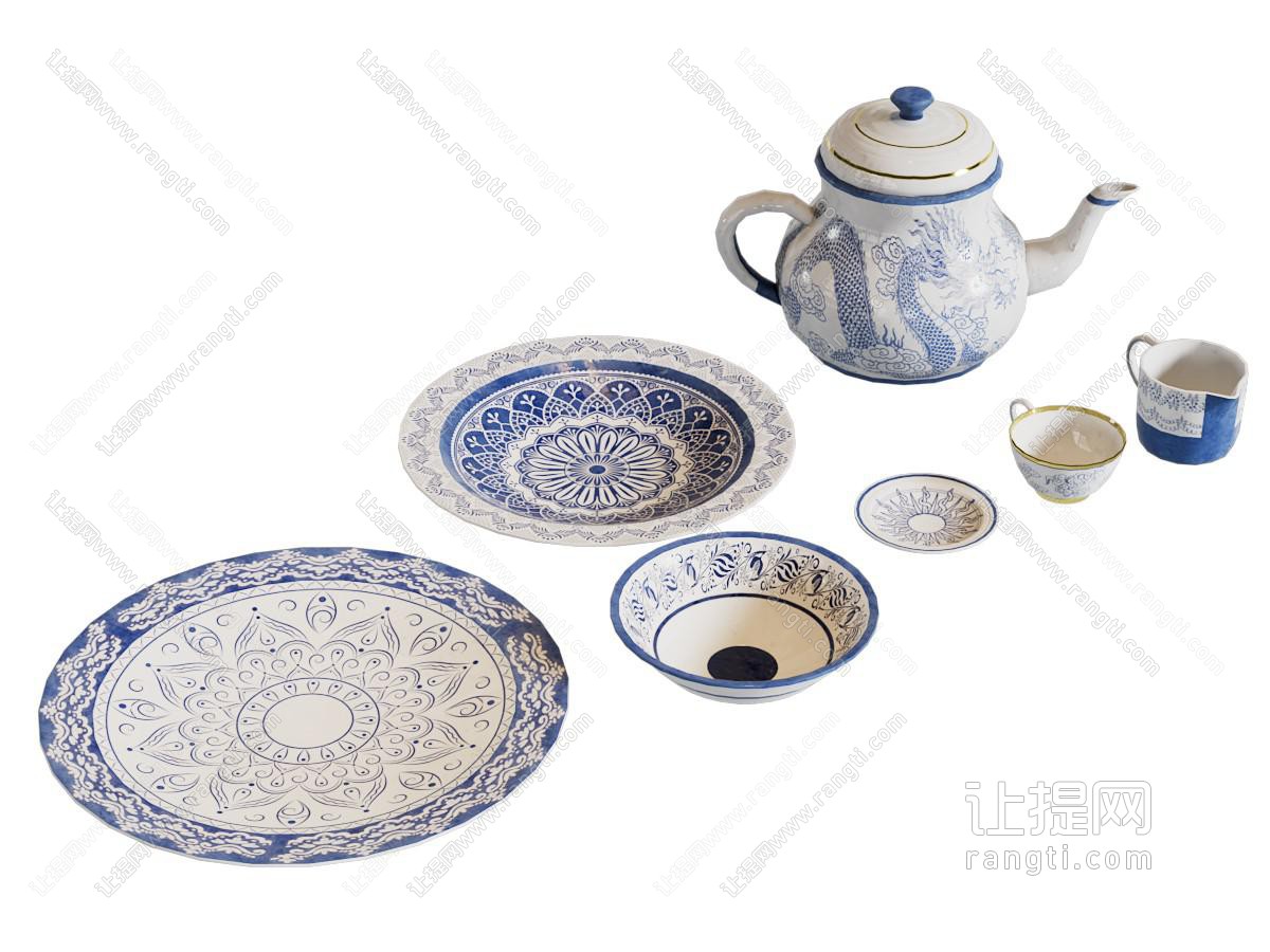中式青花瓷 茶壶 茶碟 茶杯 茶具杯子
