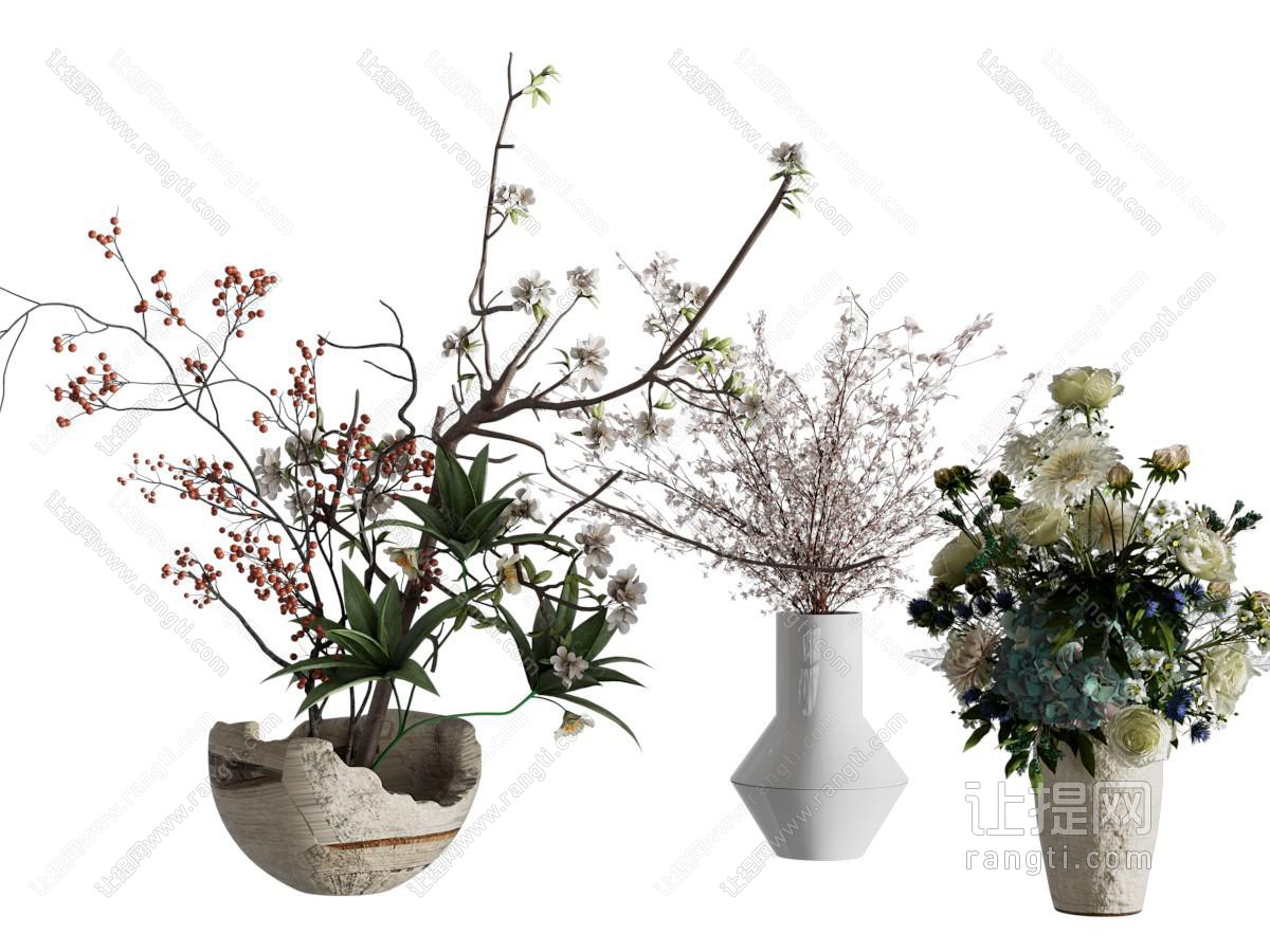 现代陶艺花瓶花卉