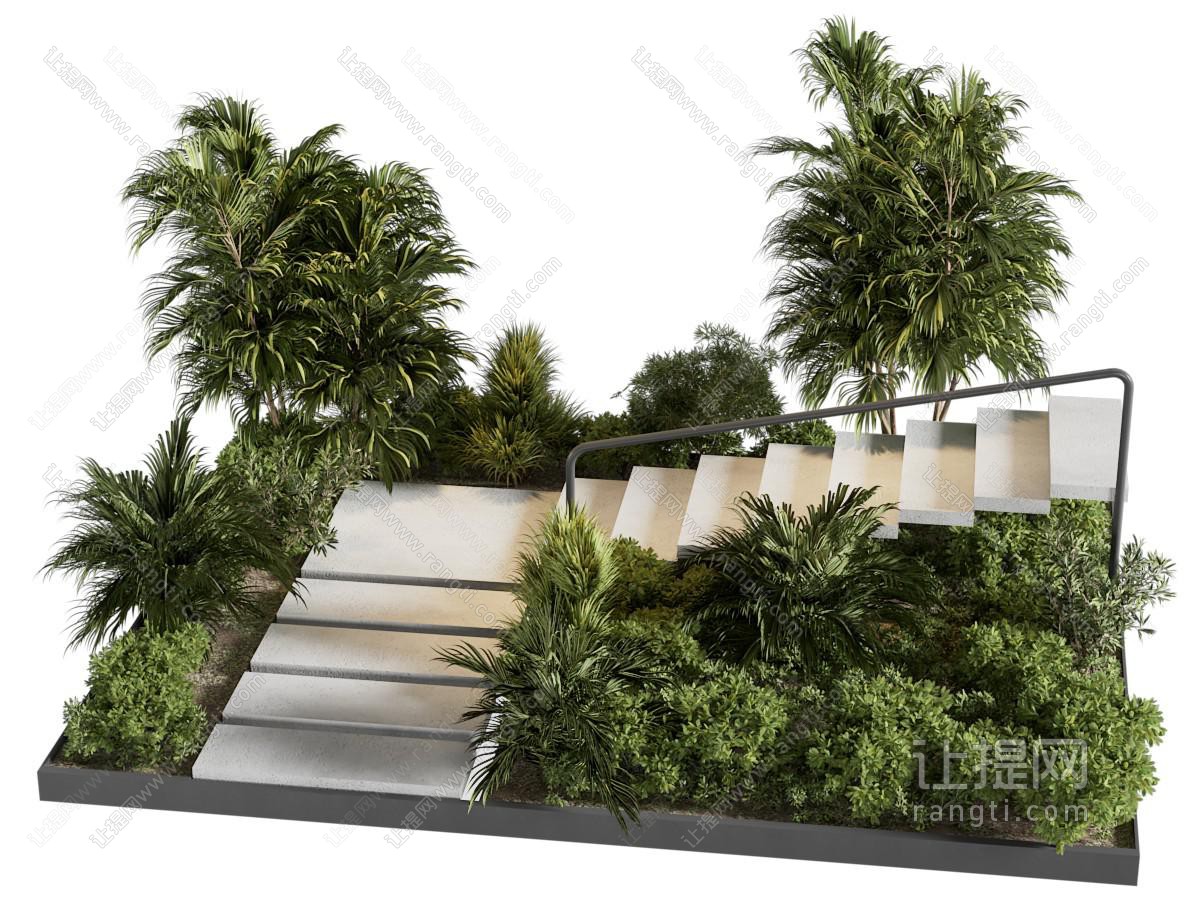 现代台阶 花草植被景观园艺小品