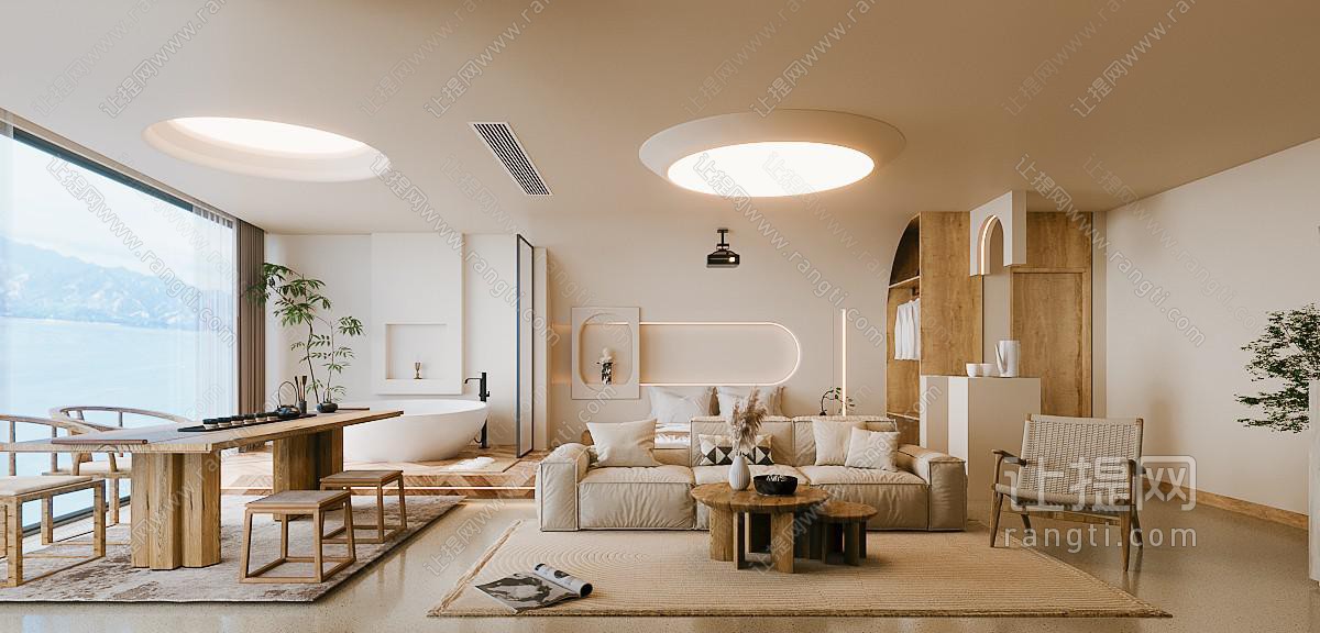 现代奶油风民宿客房