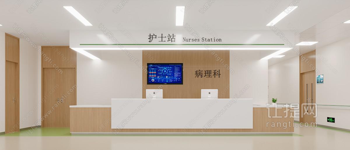 现代医院护士站前台 过道