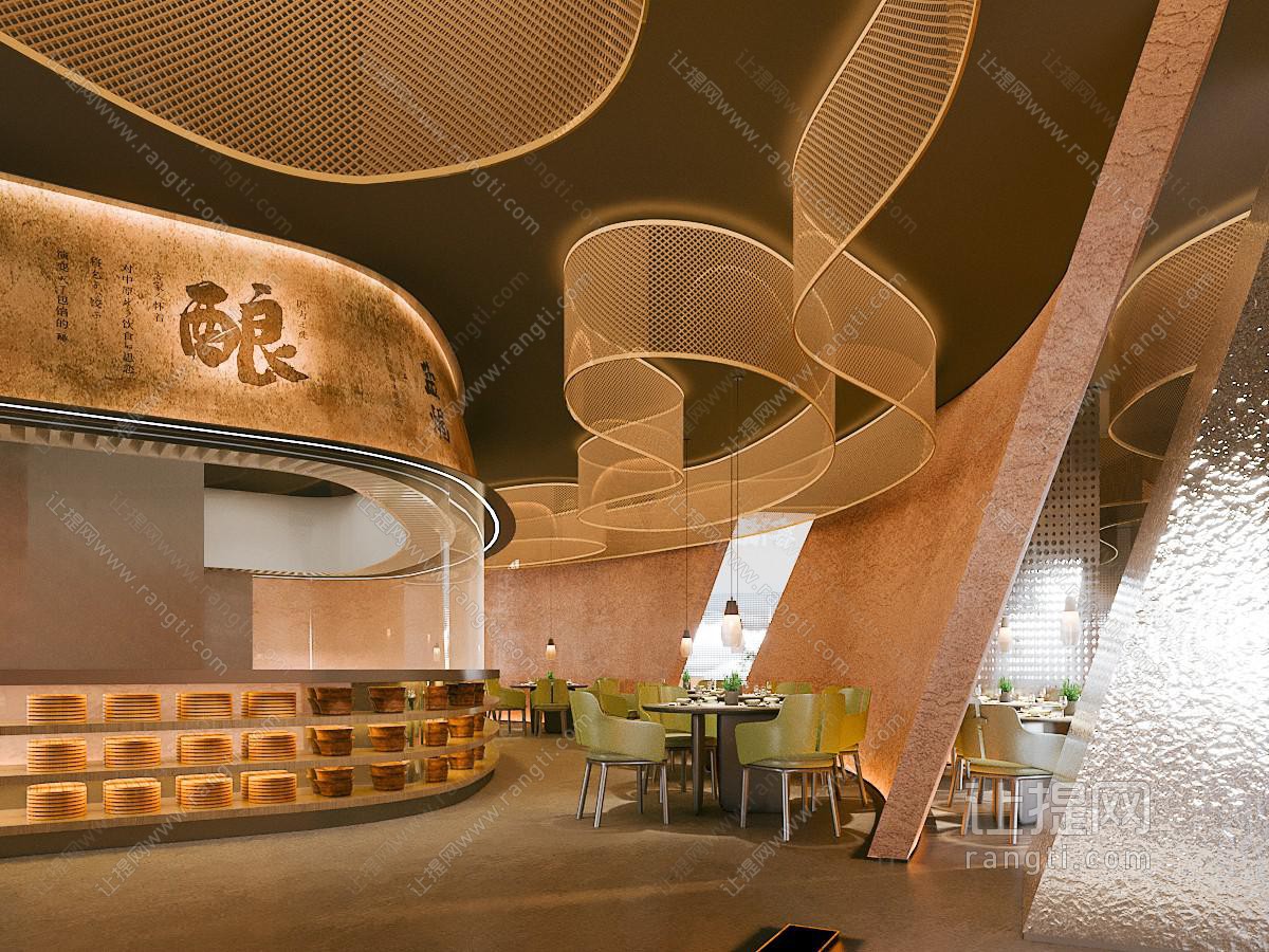 侘寂风餐饮空间明档区