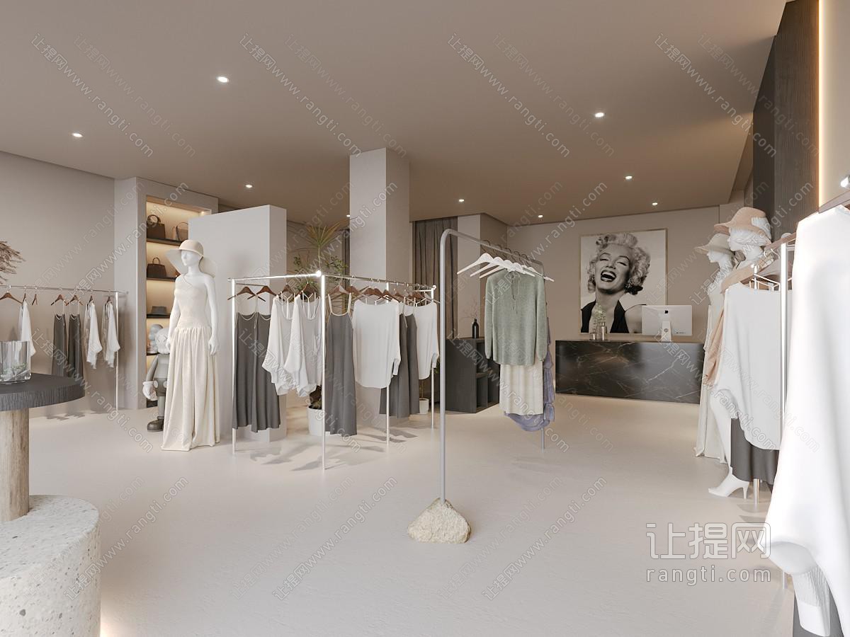 现代服装店 女装店 服装箱包店 衣服展示架