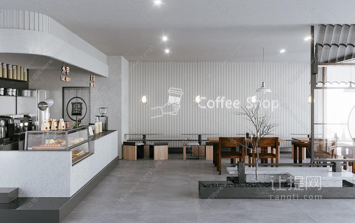 新中式奶茶店 茶室茶馆咖啡厅 餐桌椅组合 卡座区