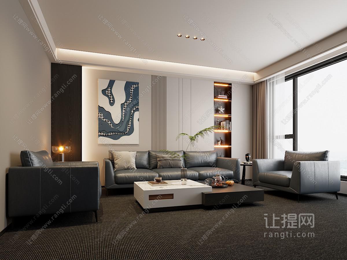 现代办公沙发茶几组合 皮革沙发