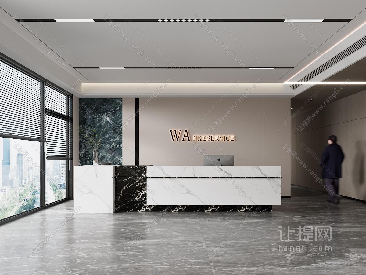 现代办公大厅 公司前台接待区 前台背景墙