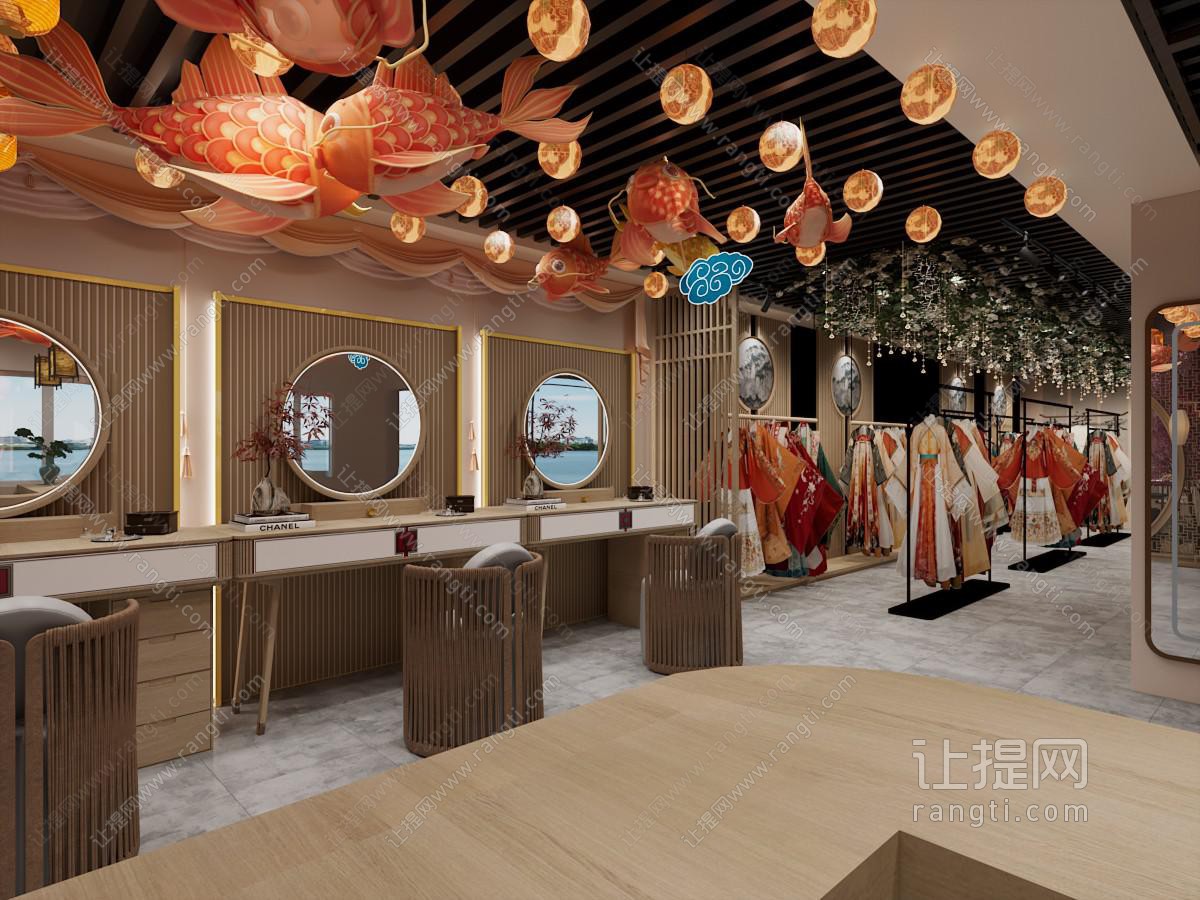 新中式服装店 汉服馆 中式化妆台