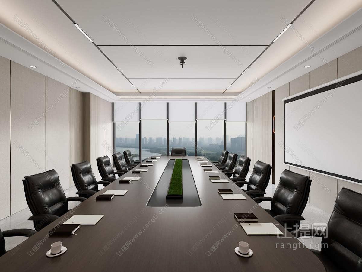 新中式会议室 会议桌 会议室背景