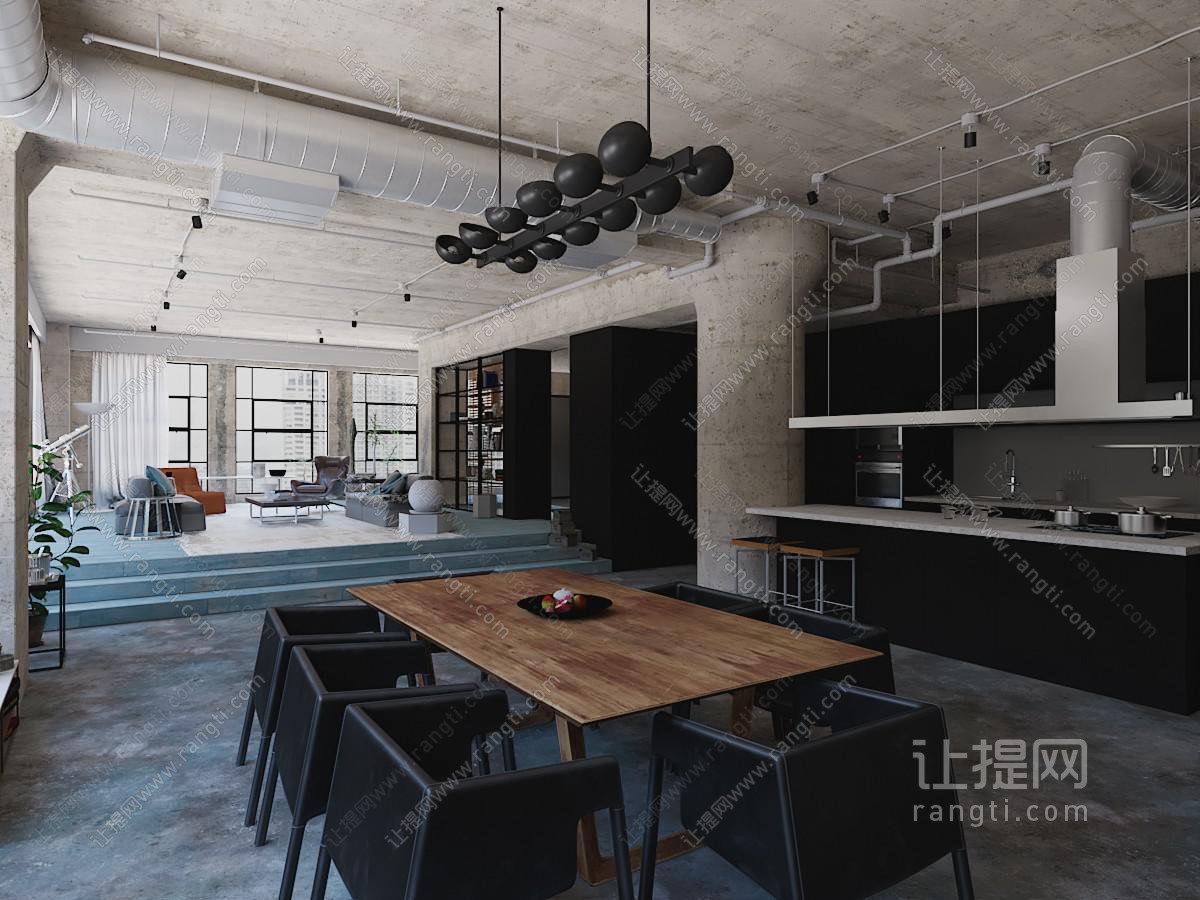 工业风loft客厅餐厅