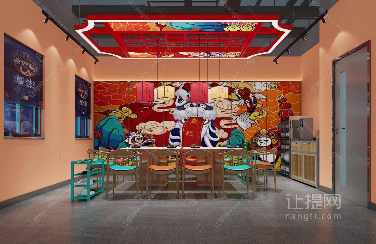 新中式国潮火锅店包厢 包间开水器