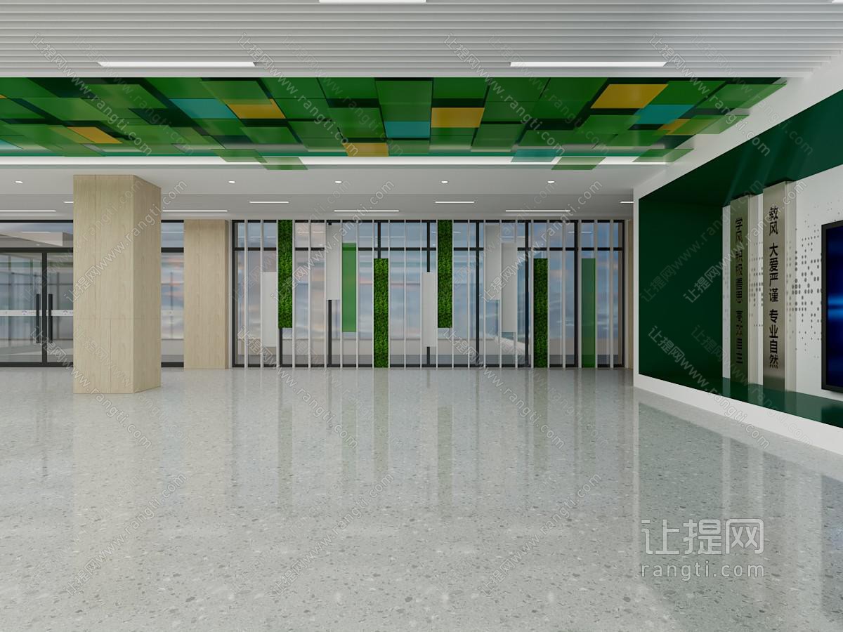 现代学校大厅空间模型