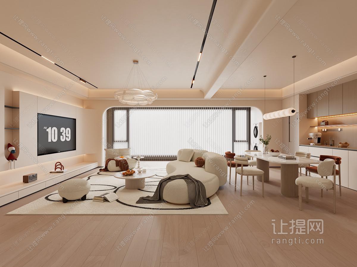 现代奶油风客厅餐厅