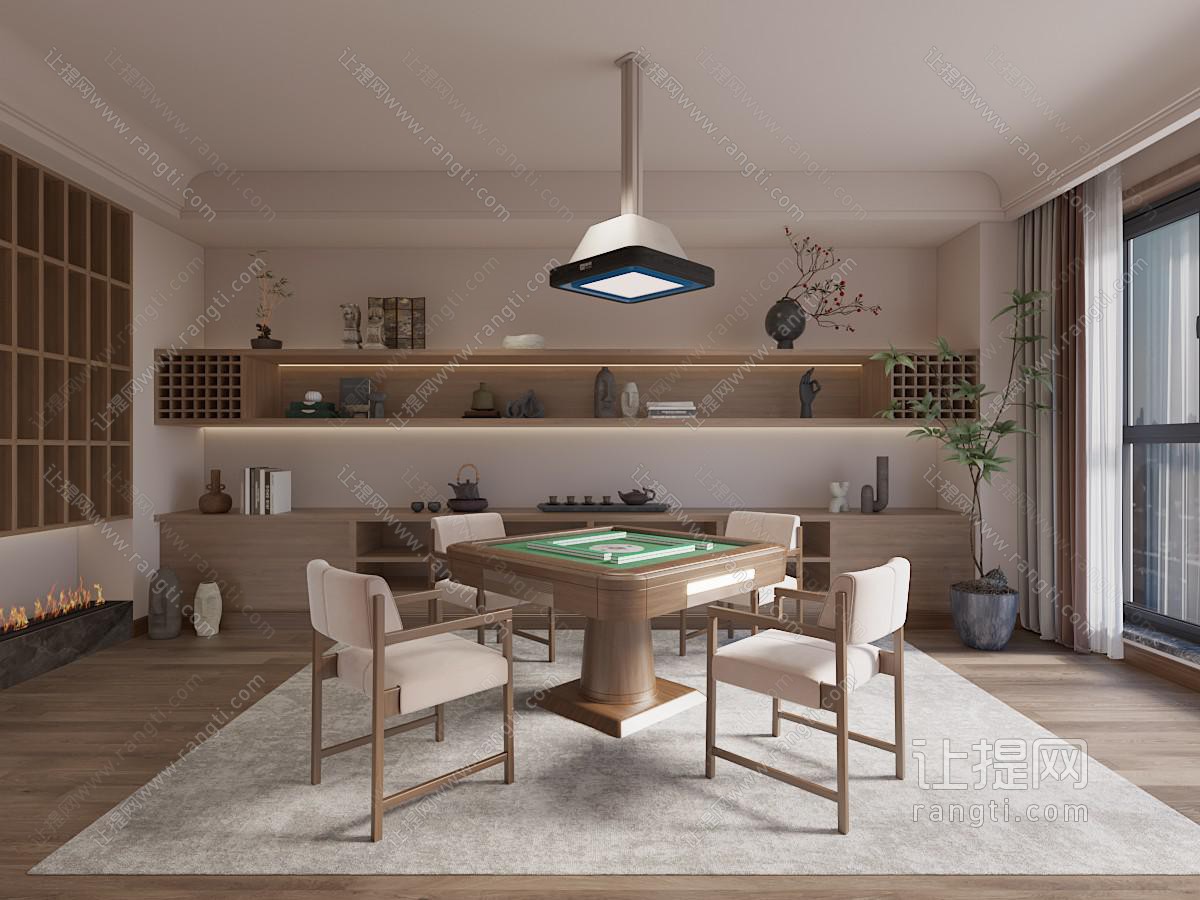 原木风麻将室 棋牌室