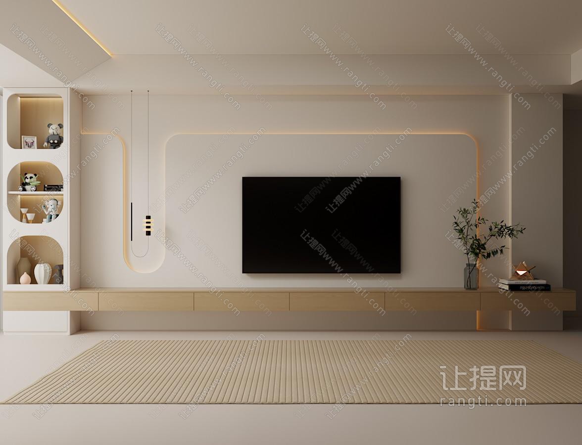 现代奶油风电视背景墙