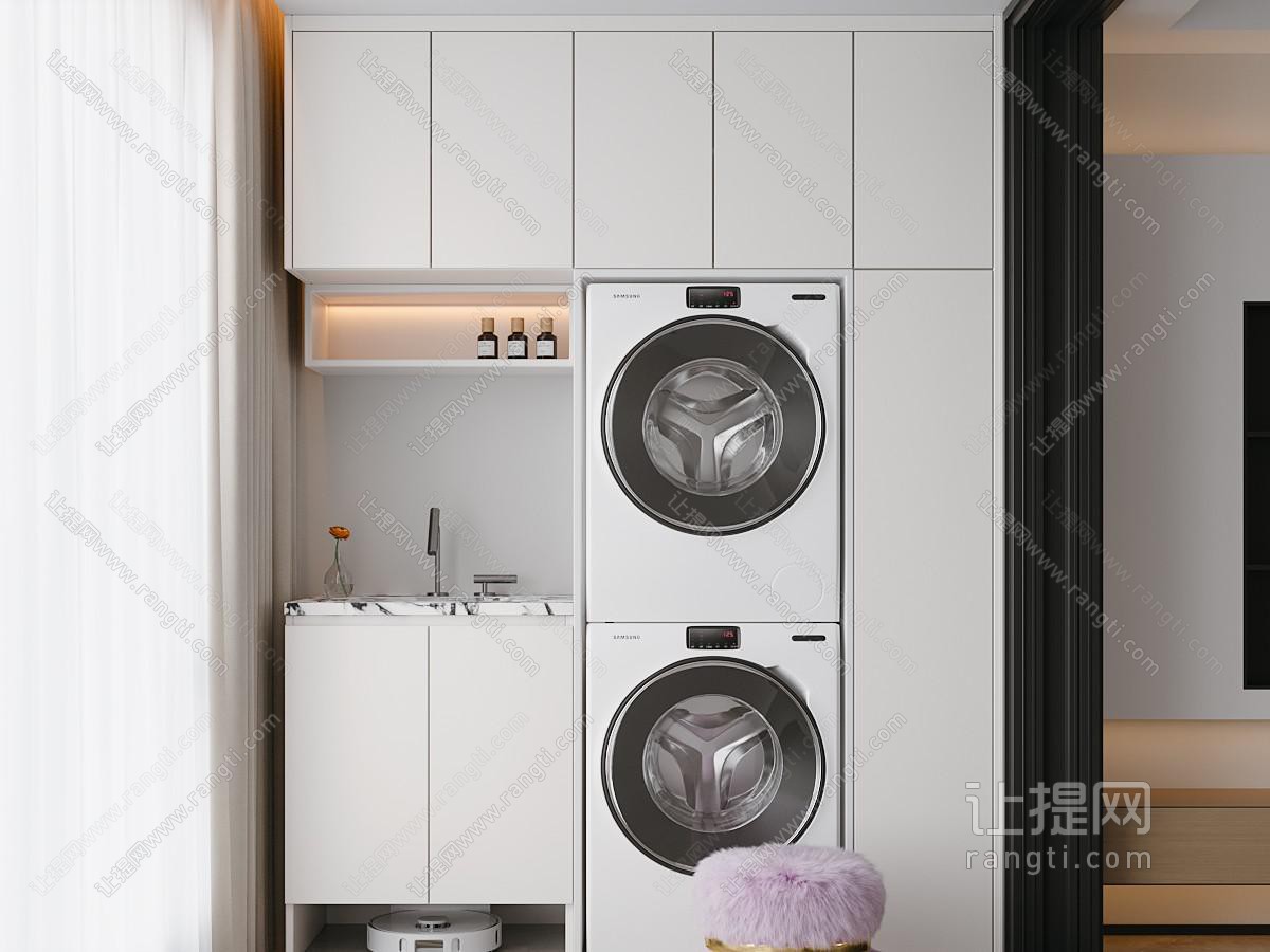 现代简约阳台 洗衣机 阳台柜
