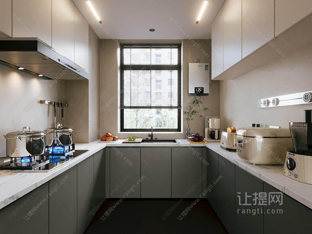 现代封闭式厨房 厨房电器 厨房用品