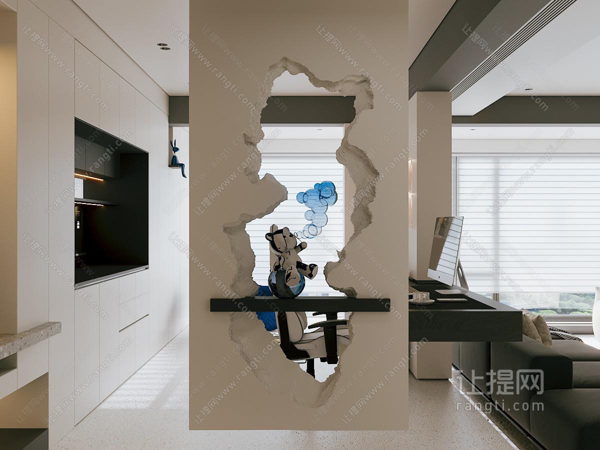 现代极简家居客厅 玄关黑白玄关 黑白客厅 黑白灰客厅