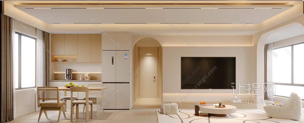 原木奶油客厅餐厅