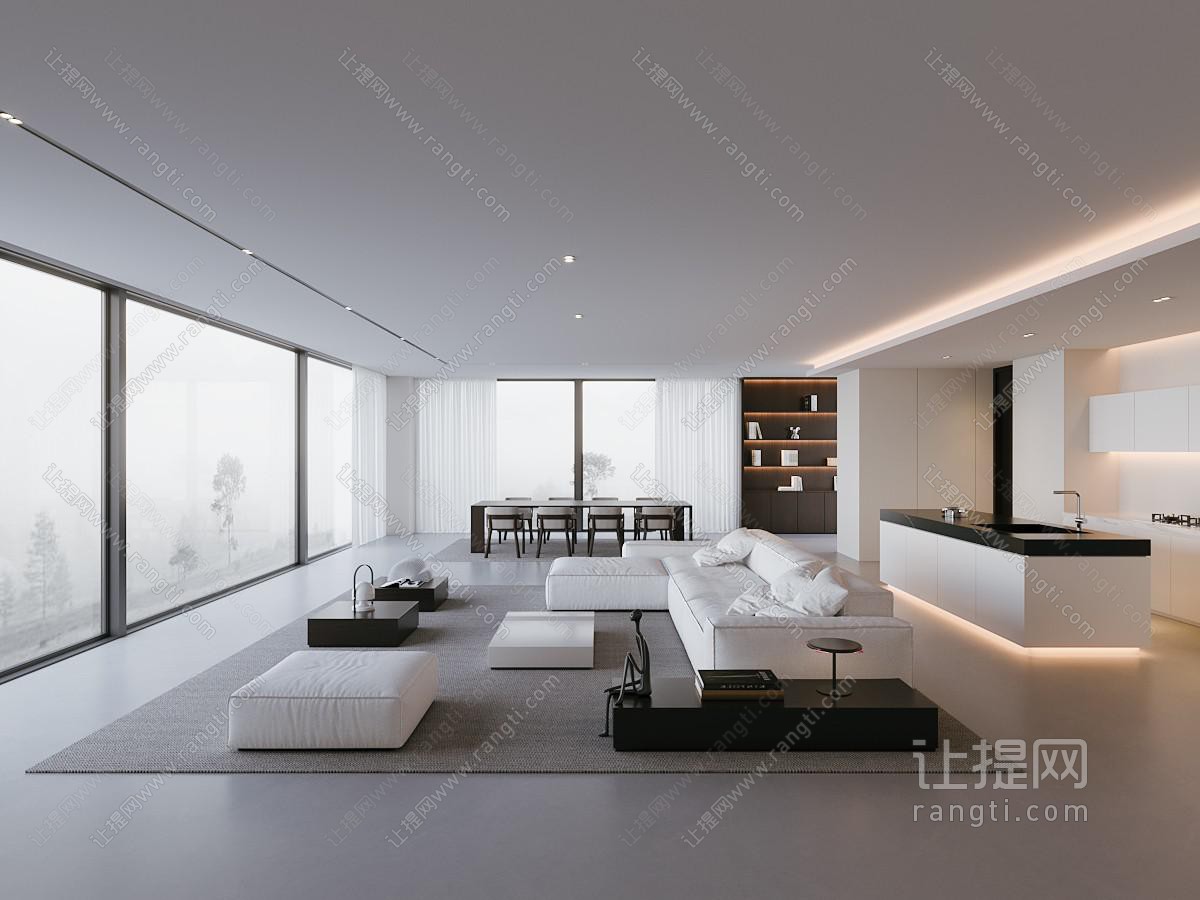 现代极简客厅餐厅