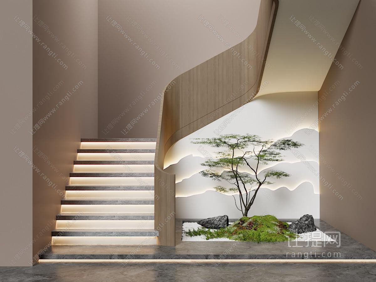 现代楼梯间造景 扶手楼梯