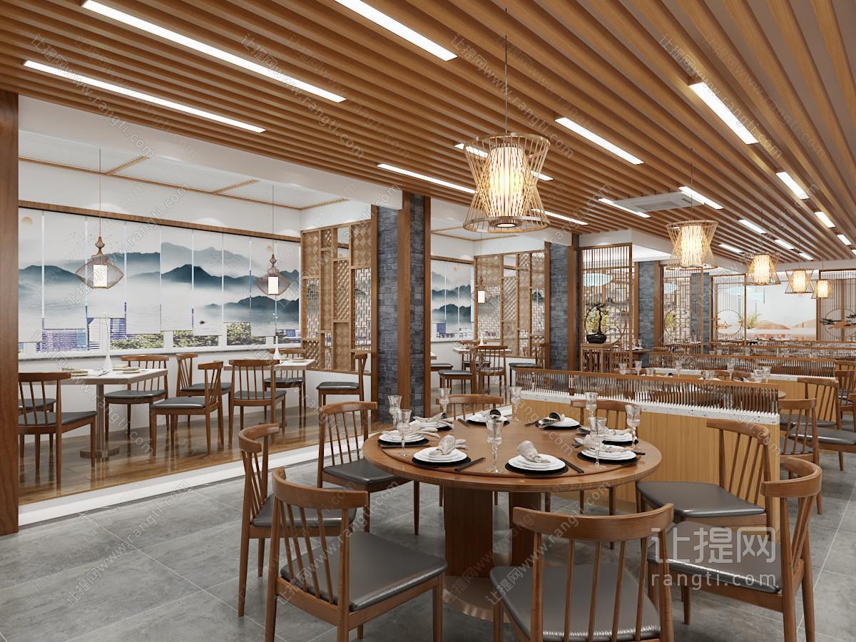 新中式饭店餐馆就餐区