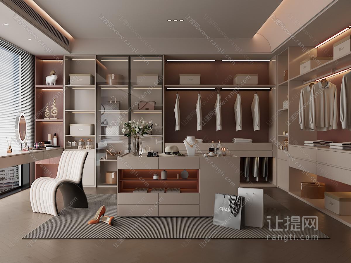 现代奶油衣帽间