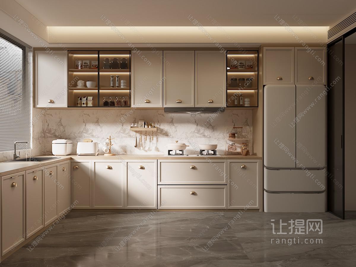 现代奶油开放式厨房