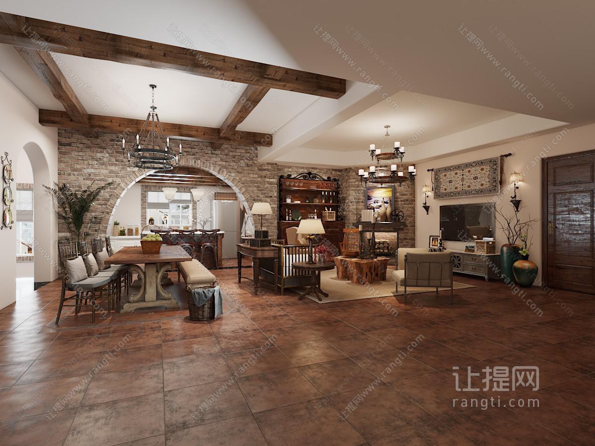 美式中古风客厅餐厅