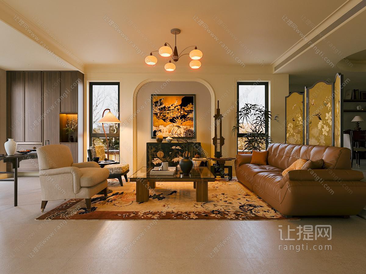 中古风家居客厅 带灯光