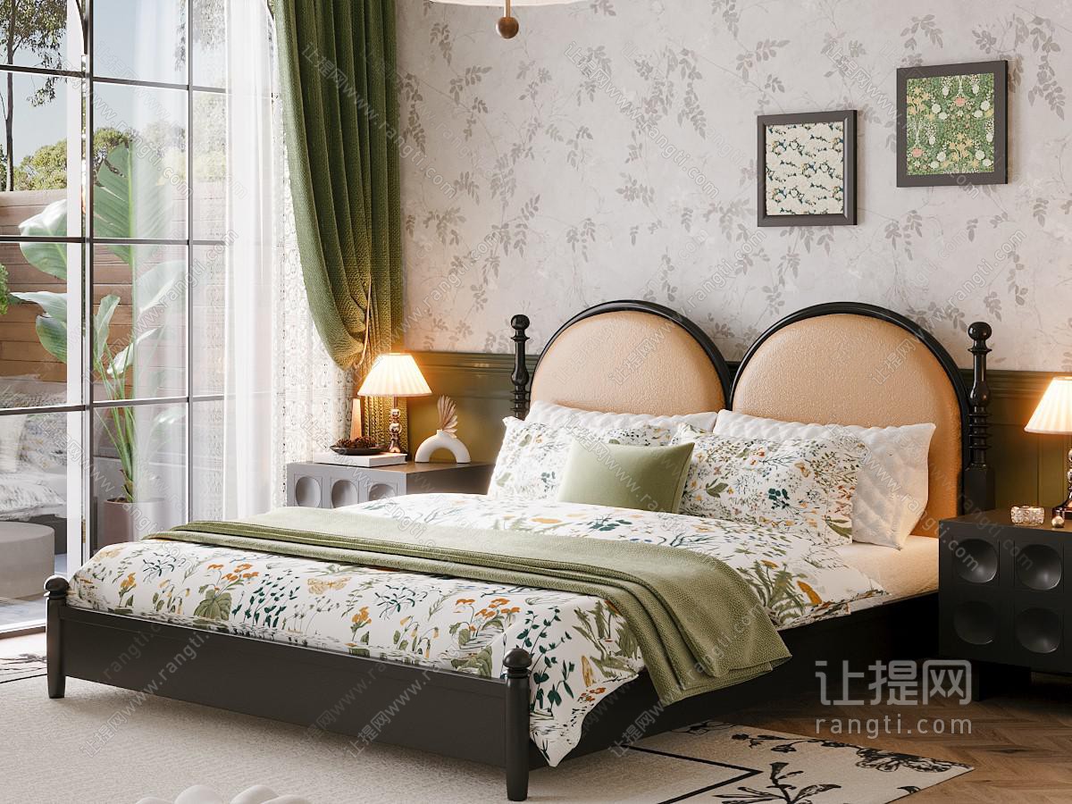 法式中古家居卧室 中古卧室 双人床