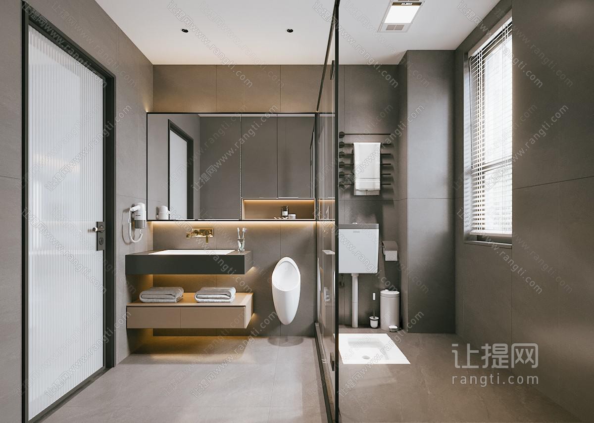 现代极简高级灰卫生间 蹲便器 小便斗