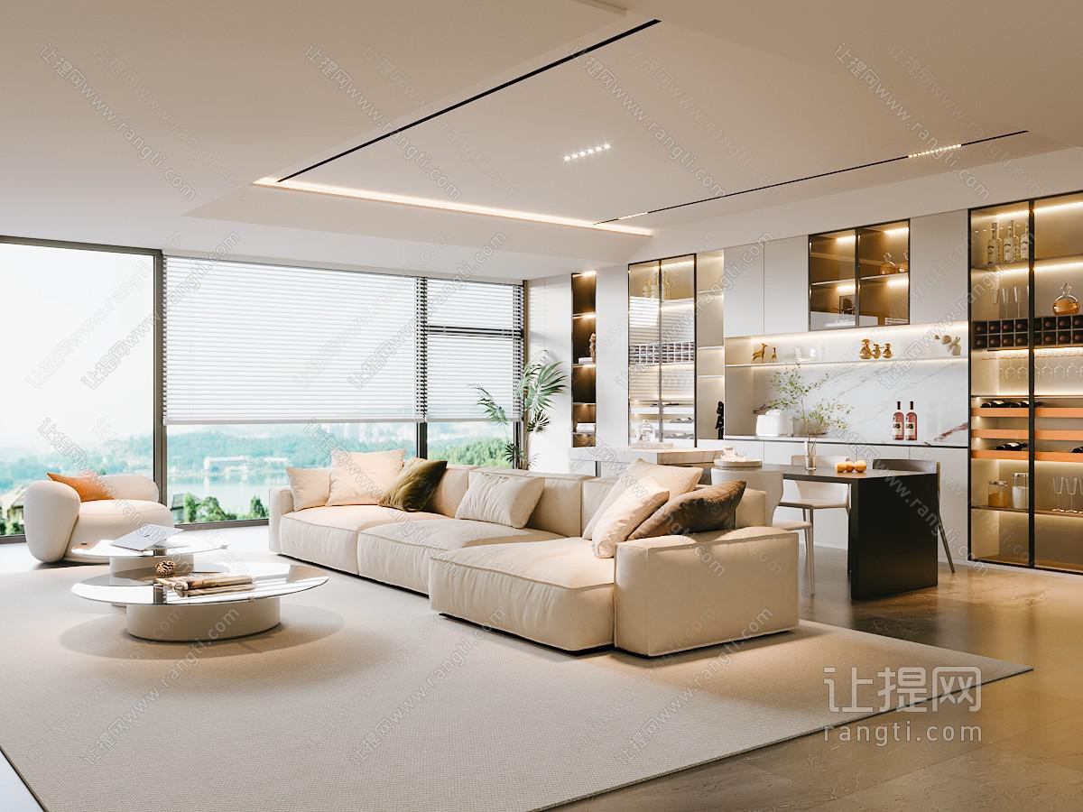 现代轻奢客厅餐厅 沙发茶几组合 子母茶几 中岛餐桌椅