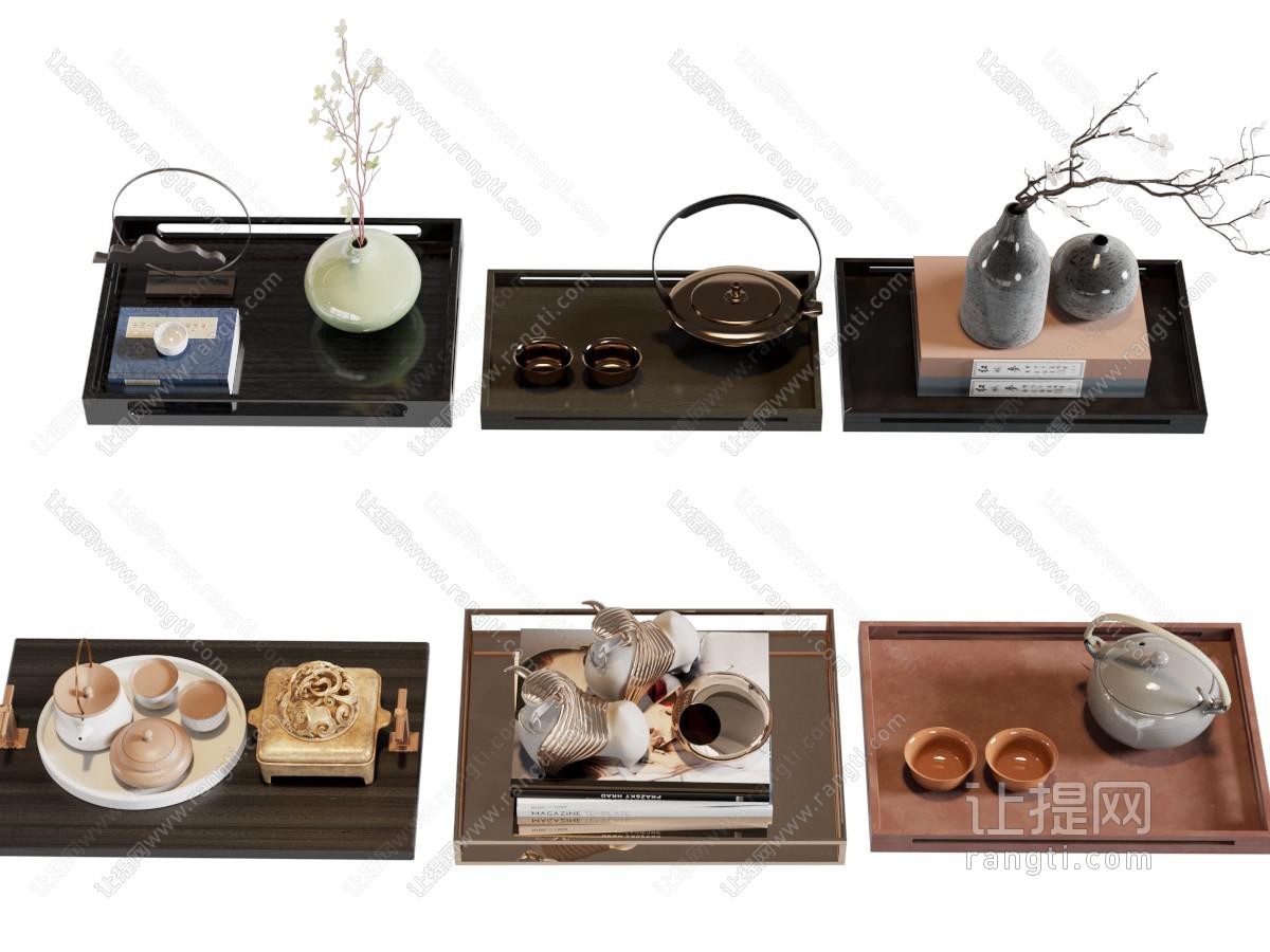 新中式装饰品 摆件 托盘 茶具