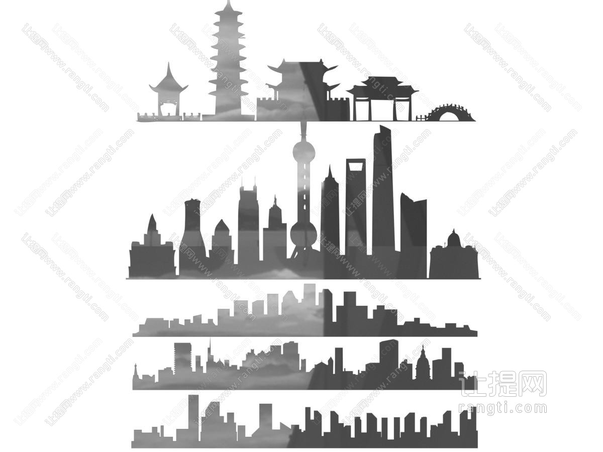 城市剪影 城市建筑墙饰