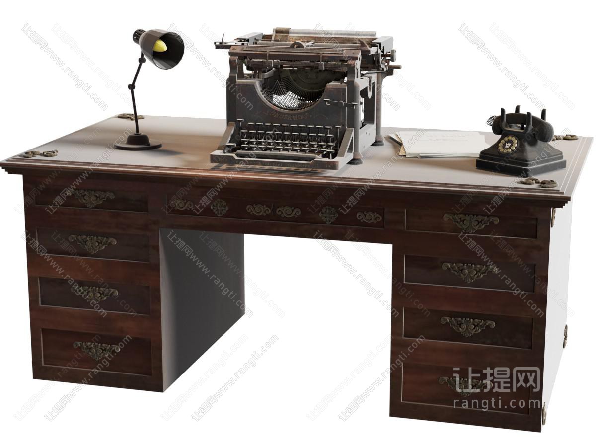 欧式复古书桌 打字机 办公桌 写字台