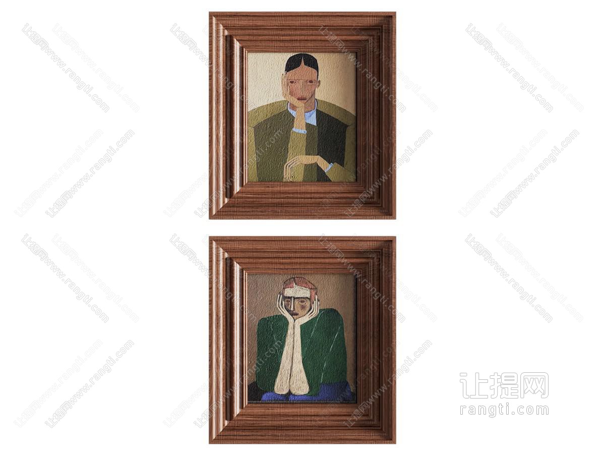 中古风侘寂挂画 人物油画