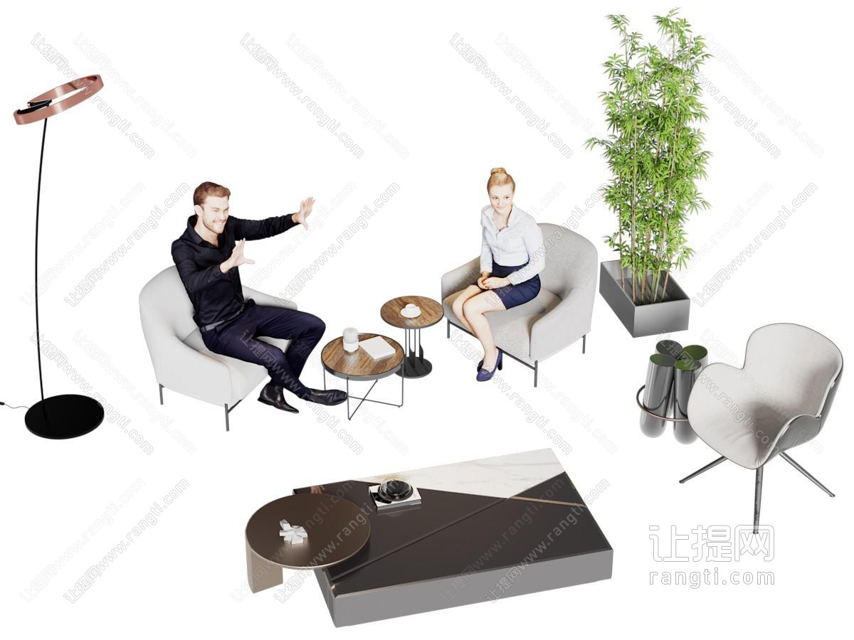 现代单人沙发 休闲椅子和茶几组合