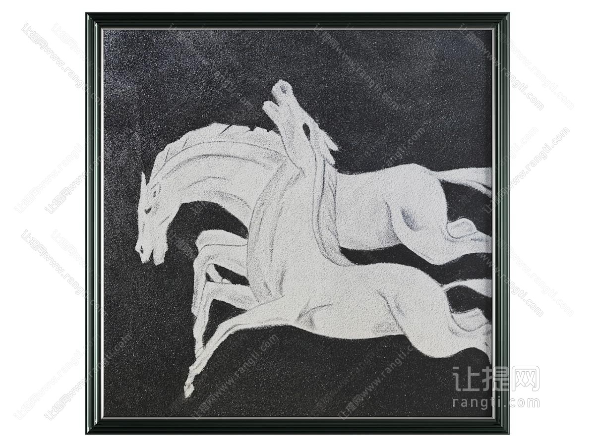 中古风肌理画 马匹画 装饰画